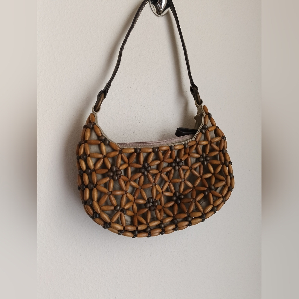 Nine West Shoulder Bag Brown Elegant Beaded Boho Purse Casual Academia Trendy